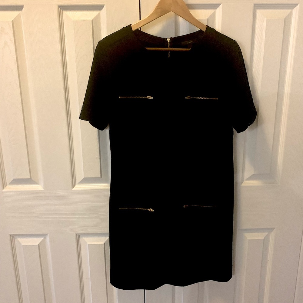 J Crew black wool elbow sleeve dress with zippers. Size 8